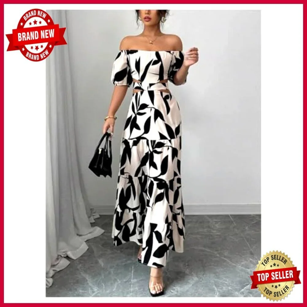 Off Shoulder Maxi Dress Cut Out Backless Ruffle Sleeve Shirred Summer Elegant - Picture 3 of 5